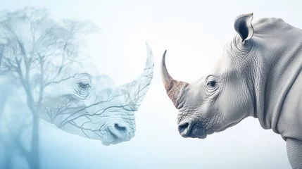 Foto op Canvas Double exposure Rhinoceros, a World wildlife day. © Nitcharee