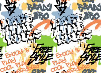 graffiti seamless pattern with abstract tags. hand drawing texture, street art retro style, old school design for t-shirt, textile, wrapping paper