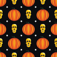 Seamless pattern with skull and flame. Halloween illustration