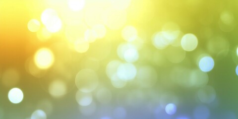 Obraz premium 黄色と青とオレンジのグラデーション背景にボケライトがある幻想的な抽象横長イラスト