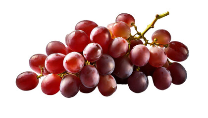 Fototapeta premium Bunch of red grapes with leaves isolated on transparent background.