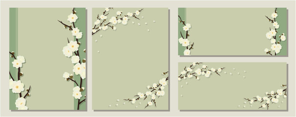 梅　梅の花　素材セット　フレーム　背景　ベクターイラスト　シンプル　おしゃれ
