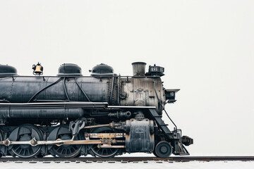 Fototapeta na wymiar A vintage steam locomotive captured in isolation against a pristine white backdrop