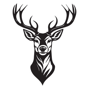 A minimalist, logo featuring a sleek and stylized deer head against a white background awesome, professional, vector logo, simple