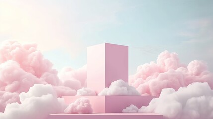 cubes with light pink tones above the clouds set high in the heavens
