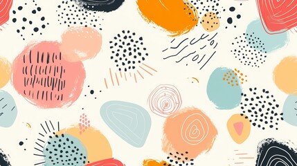 abstract shapes and dots in a doodle background.