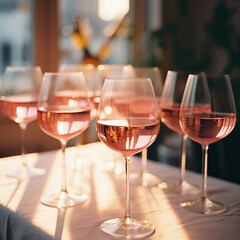 Rosé Wine Glasses on a Sunny Table Setting