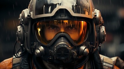 Close-up shot of a military pilot in a pressure suit, preparing for a high-altitude reconnaissance mission - obrazy, fototapety, plakaty