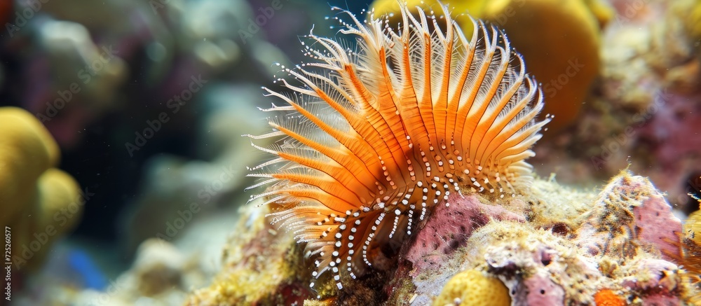 Wall mural feather duster worm found on sint maarten reef.