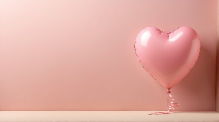 A pink heart shaped balloon on plain pink beige background from Generative AI