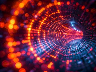 Obraz premium Conceptual image of a glowing digital tunnel, representing data flow, network communication, and information technology.