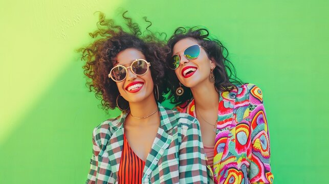 Background image of cool and happy girls combined with colorful tones