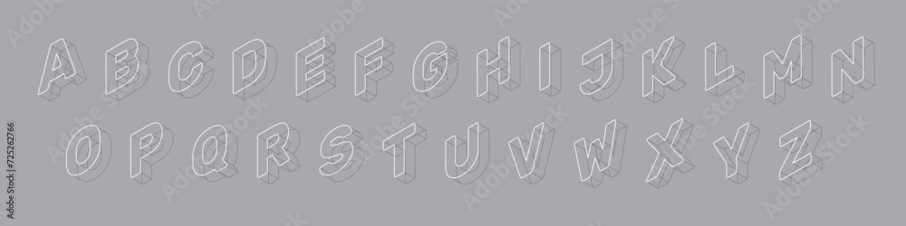 Fototapete wireframe isometric alphabet. 3d font design