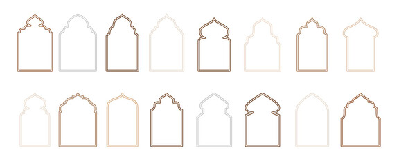 Islamic style border vector collection. Arabic door and window frames. Traditional arches outline set