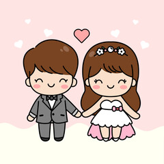 Wedding chibi couple in cartoon style