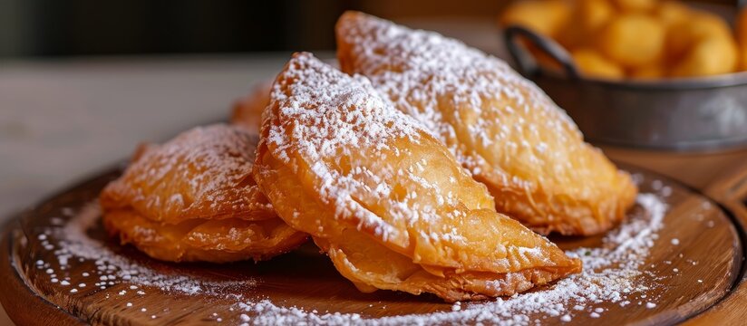 Fried pastry with powdered sugar.