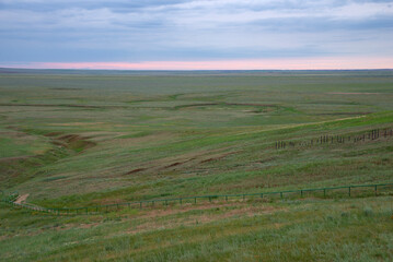 Fototapeta premium Sunset in the steppe, Kalmykia, Russia