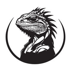 A minimalist, logo featuring a sleek and stylized iguana head against a white background awesome, professional, vector logo, simple