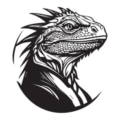 A minimalist, logo featuring a sleek and stylized iguana head against a white background awesome, professional, vector logo, simple