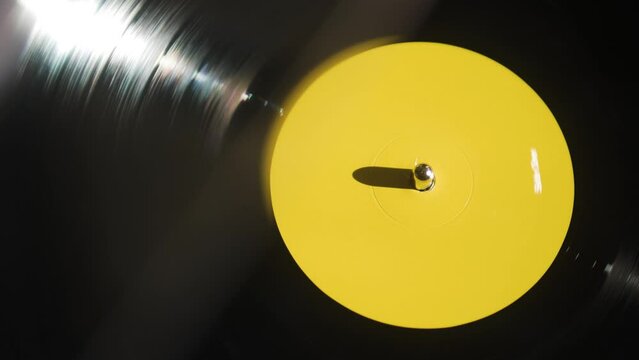 Vinyl Spinning on a Record Player - High Angle Shot