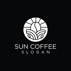 Vector logo on which an abstract image of coffee beans in a plate in the form of the sun.