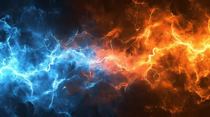Crédence de cuisine en verre imprimé Piments forts Warm orange and chilly blue background of electrical lightning