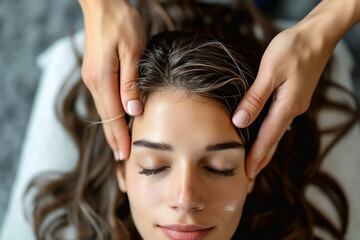 Naklejka premium Soothing Relaxation, Gentle Facial Massage at a Serene Spa