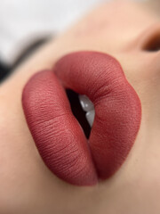 close-up of a woman's lips, permanent makeup