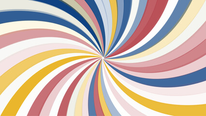 Retro background with color sunburst or starburst. Pattern with vintage color palette, swirl stripes. Vector illustration.