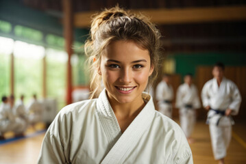 Martial Arts Excellence Karate and Judo Training smiling women in a Traditional Dojo