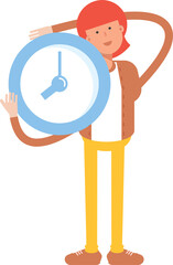 Hippie Man Character Holding Clock
