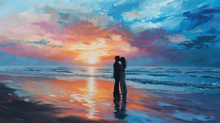 A couple on holiday making love on the beach enjoying the beautiful sunset