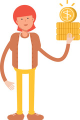 Hippie Man Character Holding Dollar Coins
