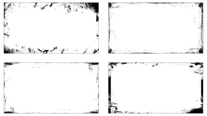 Fotobehang Vector illustration. Set of 4 frames in grunge style. Dirty borders collection on white background. Design elements for banner, poster, flyer, invitation, card, social networks, blog posts, stories © Sharmin