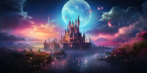 Magical fantasy fairy tale scenery, night in a forest