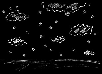 Night landscape with clouds and stars