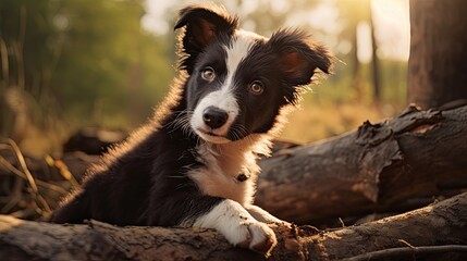 Fototapeta premium A lively border collie pup with a focused gaze and boundless energy.