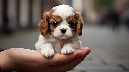 A tiny cavalier king charles spaniel pup with a gentle disposition. - obrazy, fototapety, plakaty