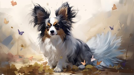 A fluffy papillon pup with butterfly-like ears and a lively demeanor.
