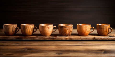 Cups of tea on table made of wood