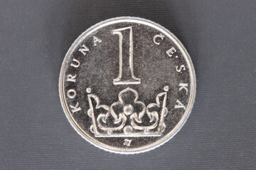 One Czech koruna macro, close-up