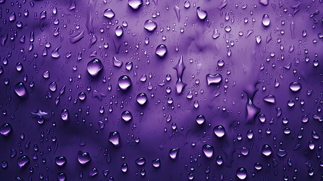 Purple Rain Background, Rainy Day Window Glass Wallpaper, Color Abstract Weather Backdrop, Dripping Liquid, Water Droplets