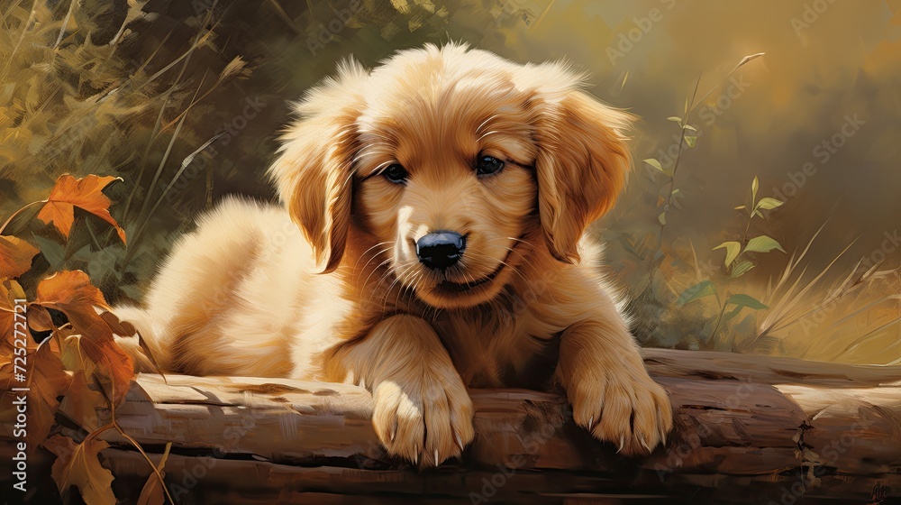 Canvas Prints A sweet golden retriever pup with a gentle demeanor and a wagging tail.