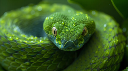 Deadly snake looking into the camera. Exotic snake look at you. Snake eyes. Reptile predator. Aggressive snake face close up. Beautiful abstract wallpaper