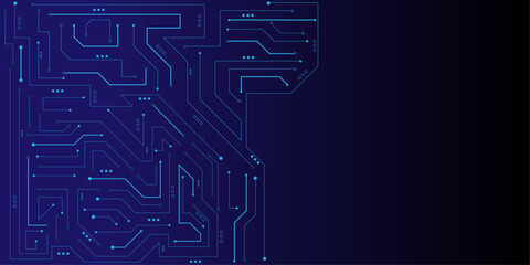 Abstract technology background with various technology elements. Hi-tech communication concept innovation background. Vector abstract technology illustration Circuit board on dark blue background.