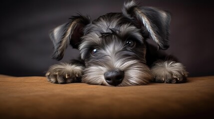 A spunky schnauzer pup with distinctive eyebrows and a playful spirit. - obrazy, fototapety, plakaty