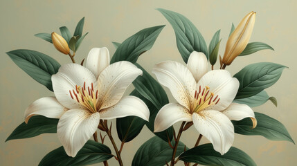 Fototapeta na wymiar Artistic Floral Display with White Lilies in a Retro Style