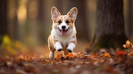 A confident corgi pup with short legs and a joyful.