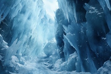 close up blue icy cavern. Generative AI