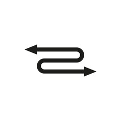 Double ended arrow with rounded bent semi circular ends. Vector illustration.